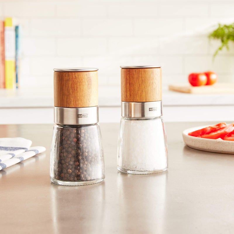 AdHoc Akasia Wood Salt or Pepper Mill - Salt & Pepper Seasoning Mill - Manual & Adjustable Grinder for Modern Kitchens - Image 2